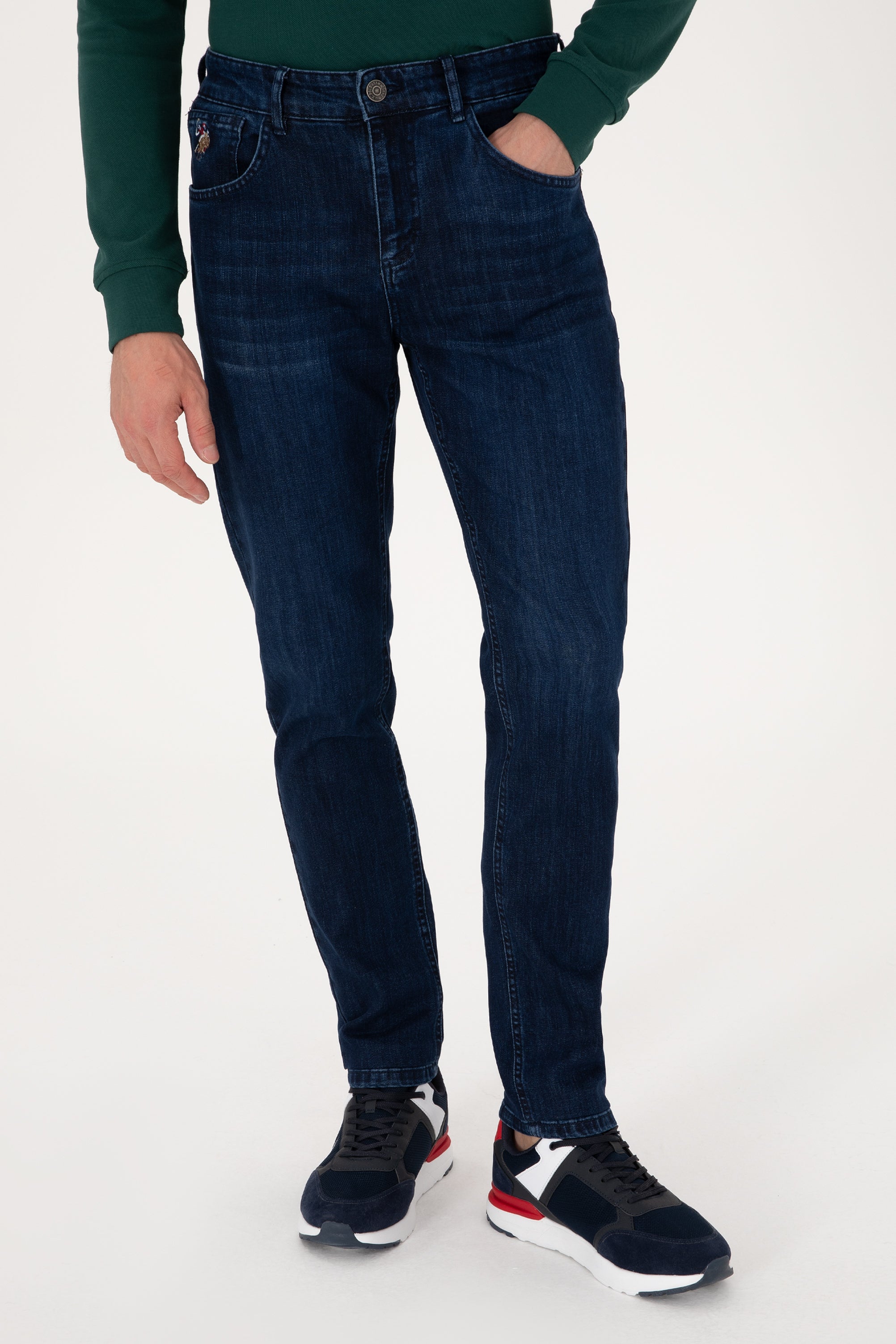 Blugi Barbat cu Aspect Decolorat, Albastru inchis