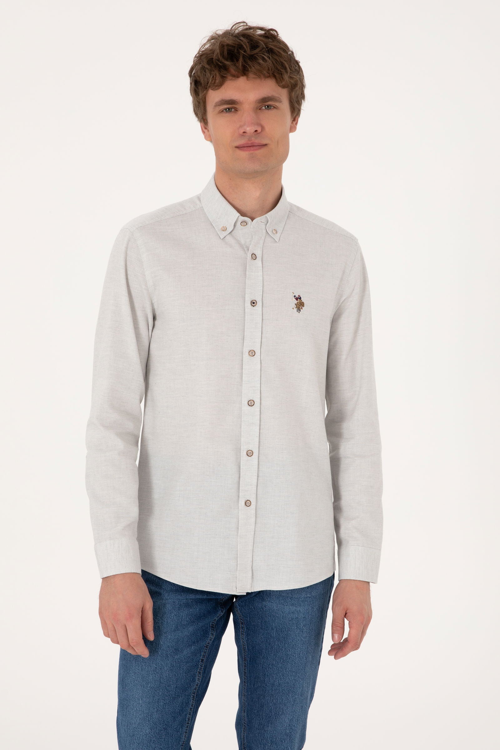 Camasa Barbat Textura Fina De Sezon Si Logo Brodat