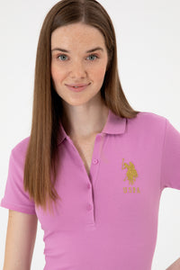 Tricou Polo Damă Roz Cu Logo Brodat