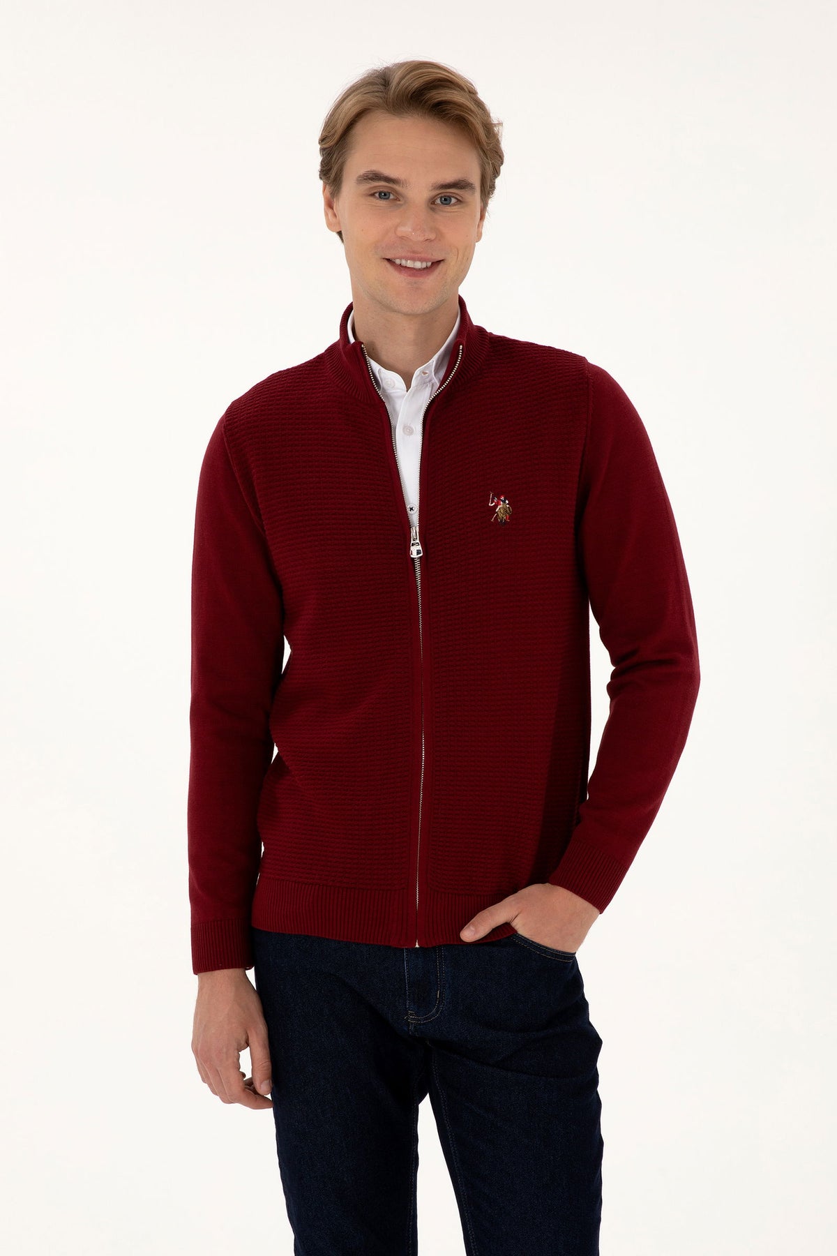 Pulover Tip Cardigan Barbat Pe Bordo Cu Fermoar