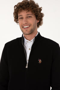 Pulover Tip Cardigan Barbat Pe Negru Cu Fermoar