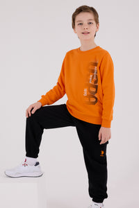 Set 2 Piese Bluza Portocaliu si Pantaloni Negri cu Imprimeu Logo