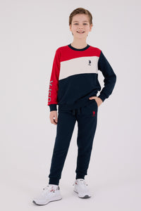 Set 2 Piese Bluza Multicolor si Pantaloni Bleumarin cu Imprimeu Logo