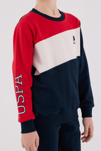 Set 2 Piese Bluza Multicolor si Pantaloni Bleumarin cu Imprimeu Logo