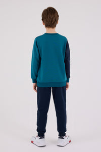 Set 2 Piese Bluza Multicolor si Pantaloni Bleumarin cu Imprimeu Logo