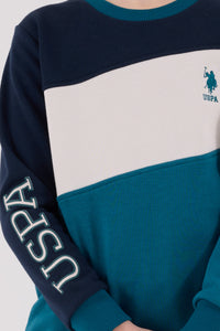 Set 2 Piese Bluza Multicolor si Pantaloni Bleumarin cu Imprimeu Logo