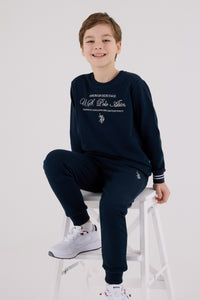 Set 2 Piese Băieți Bluza Sport si Pantaloni Lungi Bleumarin cu Imprimeu Logo