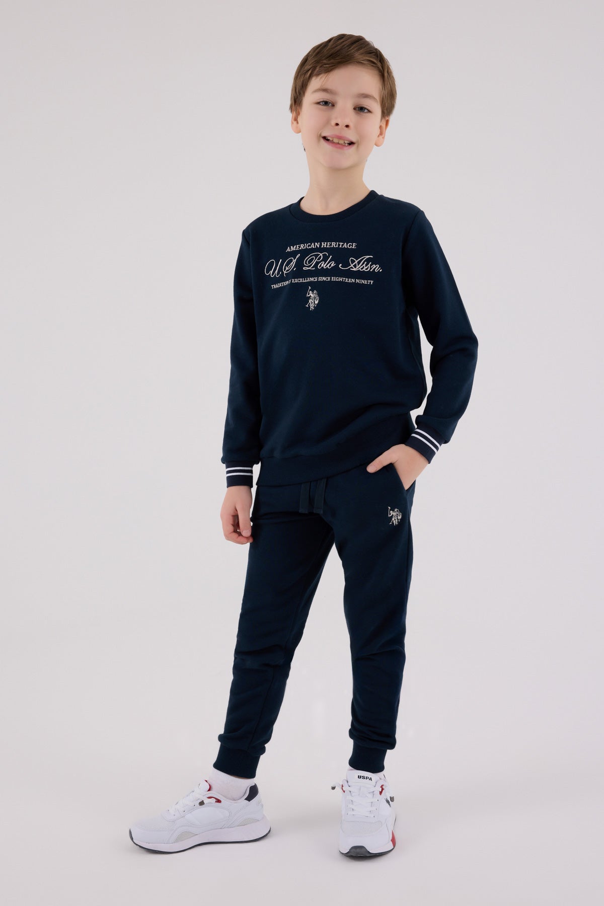 Set 2 Piese Băieți Bluza Sport si Pantaloni Lungi Bleumarin cu Imprimeu Logo