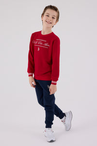 Set 2 Piese Băieți Bluza Sport Rosu si Pantaloni Lungi Bleumarin cu Imprimeu Logo