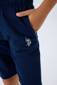 Set 2 Piese Băieți - Tricou Alb Oversize cu Print Logo Și Pantaloni Scurți Bleumarin