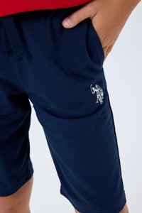 Set 2 Piese Băieți - Tricou Roșu Oversize cu Logo Și Pantaloni Scurți Bleumarin