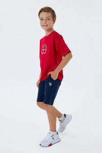 Set 2 Piese Băieți - Tricou Roșu cu Logo Și Pantaloni Scurți Bleumarin