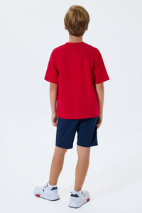 Set 2 Piese Băieți - Tricou Roșu cu Logo Și Pantaloni Scurți Bleumarin
