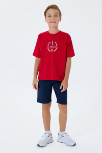 Set 2 Piese Băieți - Tricou Roșu cu Logo Și Pantaloni Scurți Bleumarin