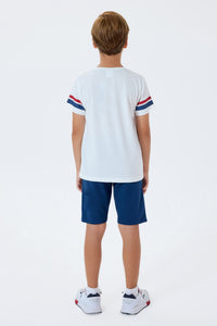 Set 2 Piese Băieți - Tricou Alb Cu Imprimeu Logo Și Pantaloni Scurți Bleumarin