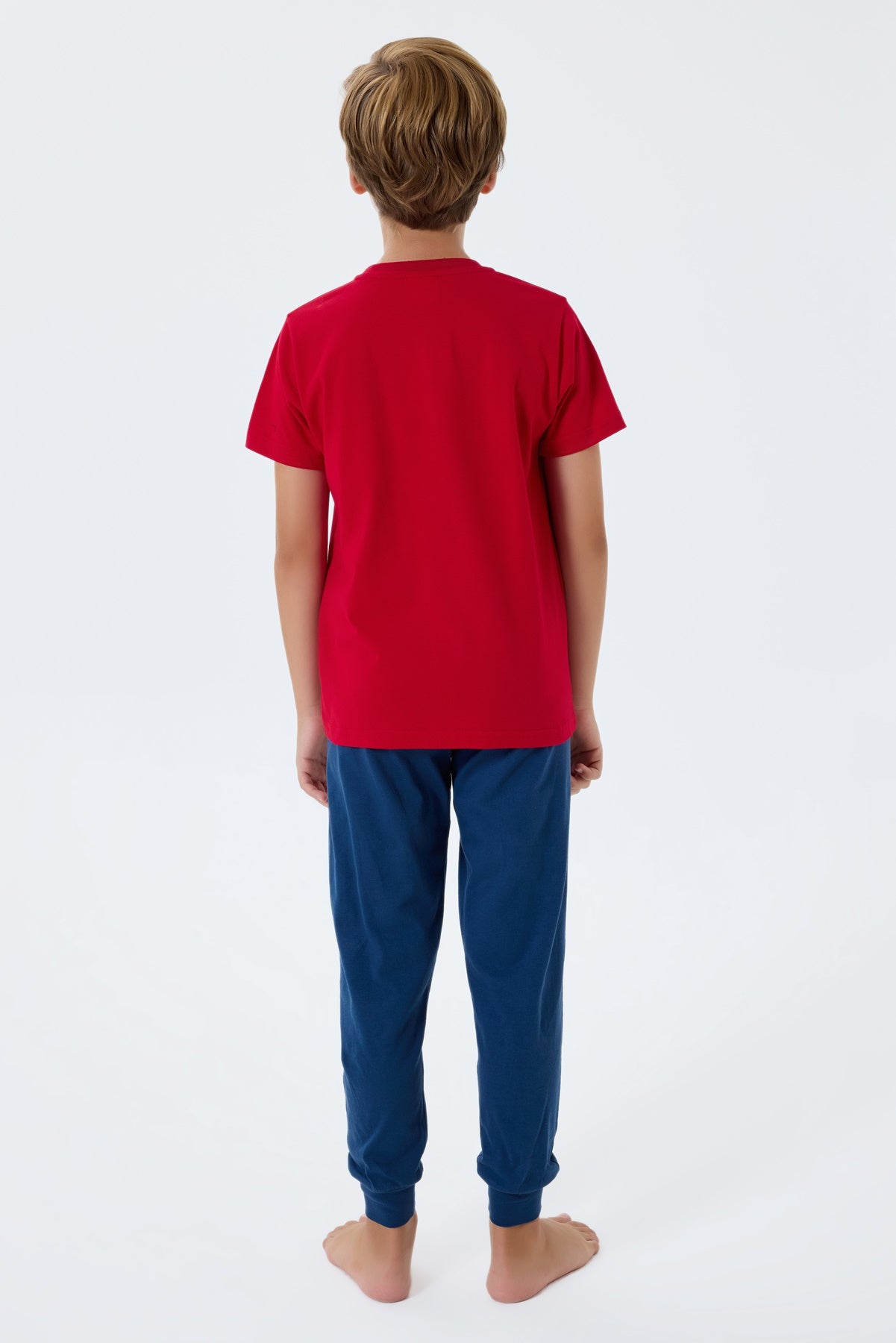 Set 2 Piese Băieți - Tricou Roșu Cu Imprimeu Logo Și Pantaloni Lungi Bleumarin