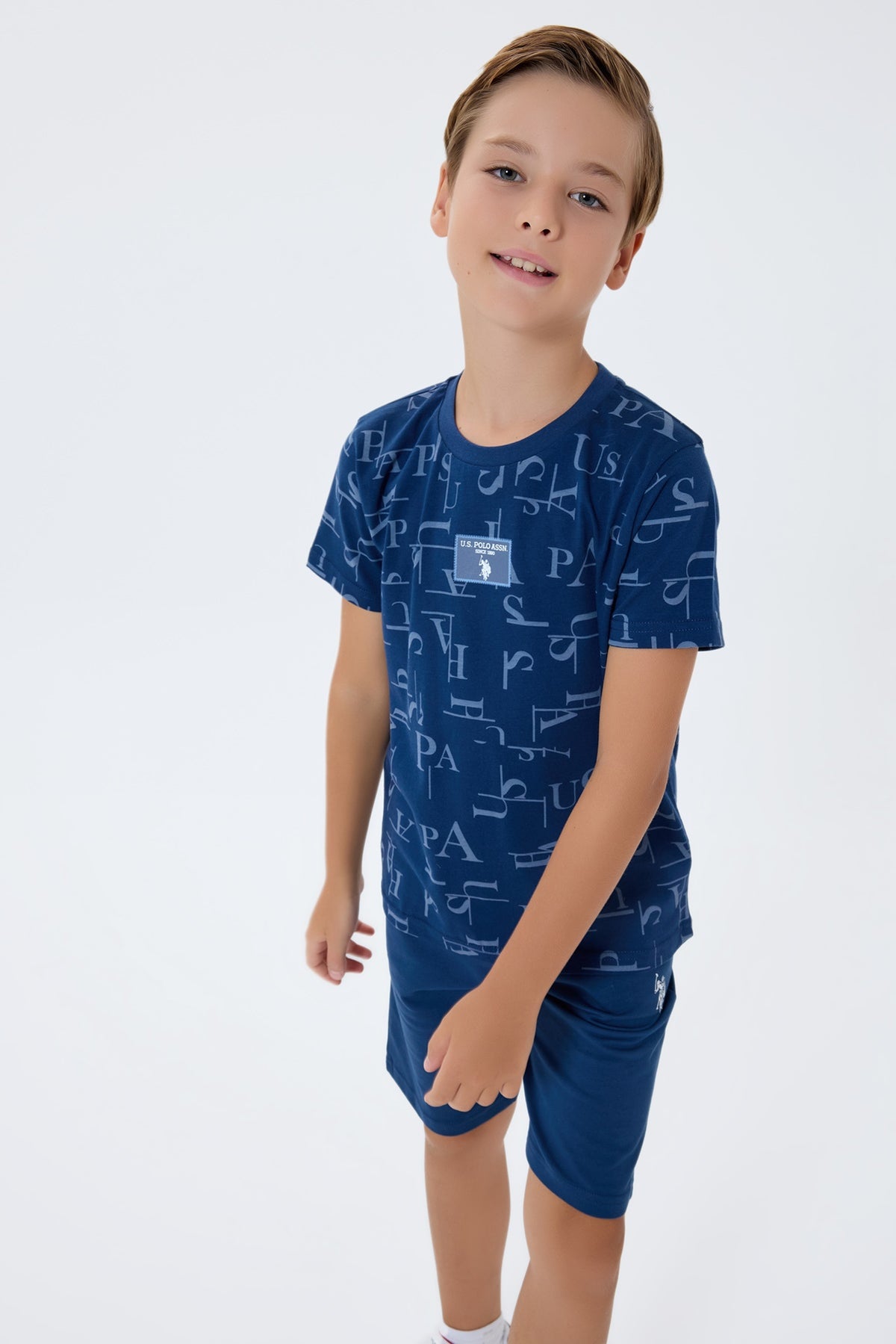 Set 2 Piese Băieți - Tricou Cu Text Logo Și Pantaloni Scurți Bleumarin