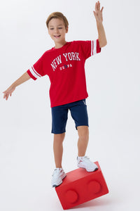 Set 2 Piese Băieți - Tricou Roșu Și Pantaloni Scurți Bleumarin