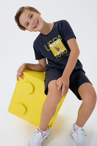 Set 2 Piese Băieți - Tricou Și Pantaloni Scurți  Gri Antracit Cu Imprimeu Logo