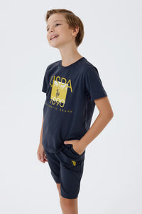 Set 2 Piese Băieți - Tricou Și Pantaloni Scurți  Gri Antracit Cu Imprimeu Logo