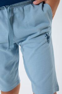 Set 2 Piese Băieți - Tricou Bleumarin cu Imprimeu Logo Și Pantaloni Scurți Albastru Prăfuit