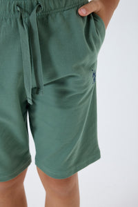 Set 2 Piese Băieți - Tricou Alb cu Imprimeu Logo Și Pantaloni Scurți Verde Salvie