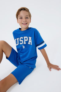 Set 2 Piese Băieți - Tricou cu Print Logo Și Pantaloni Scurți Albastru