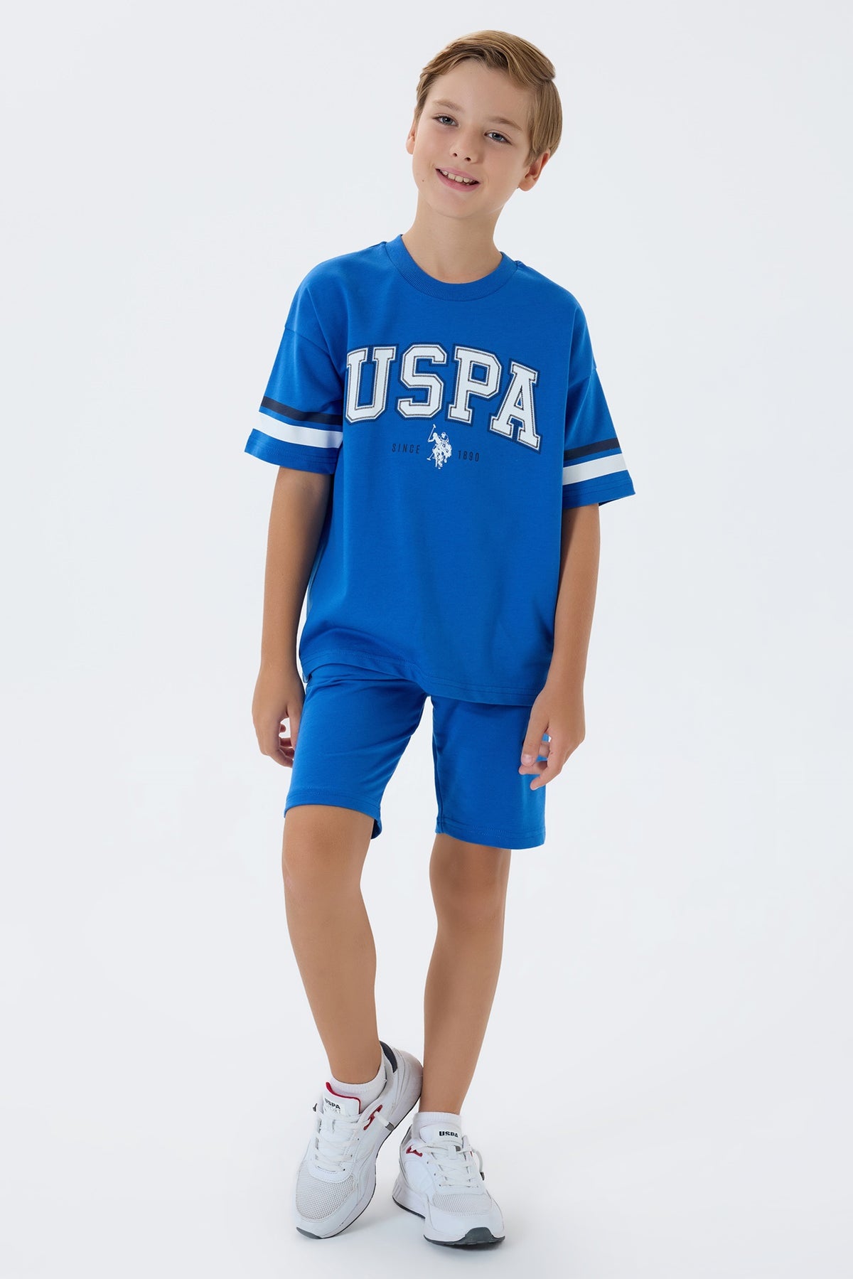 Set 2 Piese Băieți - Tricou cu Print Logo Și Pantaloni Scurți Albastru