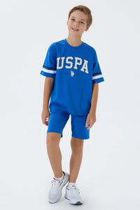 Set 2 Piese Băieți - Tricou cu Print Logo Și Pantaloni Scurți Albastru