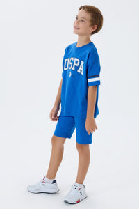 Set 2 Piese Băieți - Tricou cu Print Logo Și Pantaloni Scurți Albastru