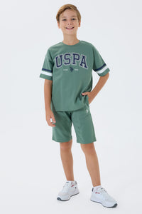 Set 2 Piese Băieți - Tricou cu Print Logo Și Pantaloni Scurți, Verde
