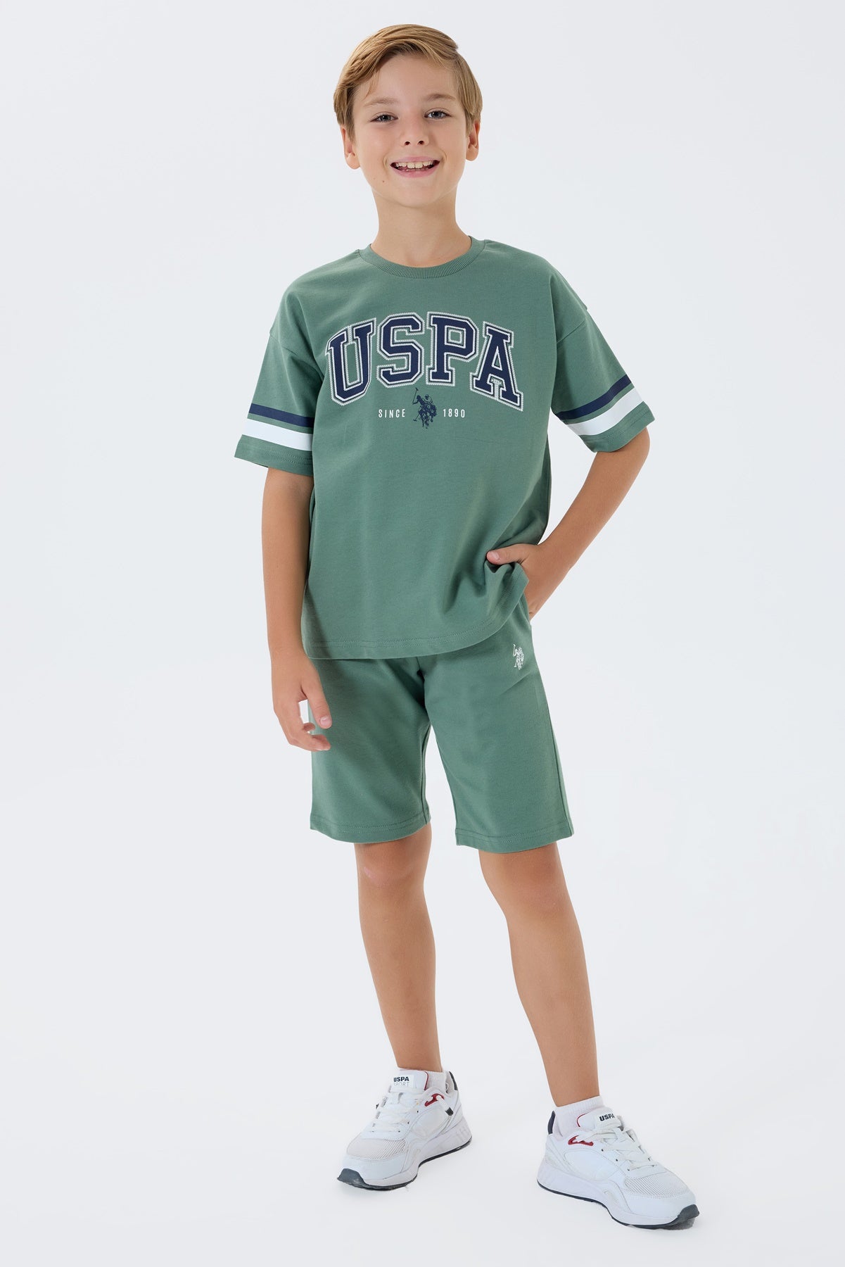 Set 2 Piese Băieți - Tricou cu Print Logo Și Pantaloni Scurți, Verde