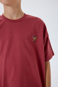 Set 2 Piese Băieți - Tricou Și Pantaloni Scurți Oversize Pe Roșu Caramiziu cu Logo Colorat