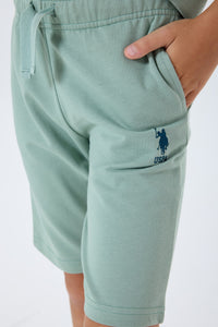 Set 2 Piese Băieți - Tricou Și Pantaloni Scurți Oversize Verde Pastel Cu Logo Brodat