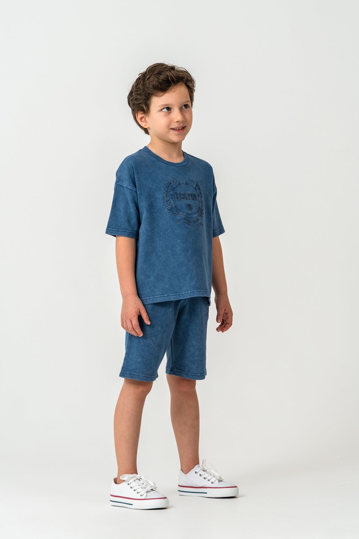 Set 2 Piese Băieți - Tricou Și Pantaloni Scurți Oversize Indigo Cu Logo Brodat