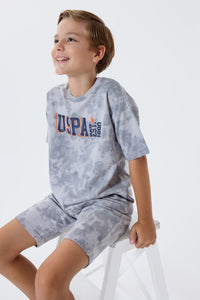 Set 2 Piese Băieți - Tricou Oversize Și Pantaloni Scurți Gri Cu Print Logo
