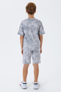 Set 2 Piese Băieți - Tricou Oversize Și Pantaloni Scurți Gri Cu Print Logo