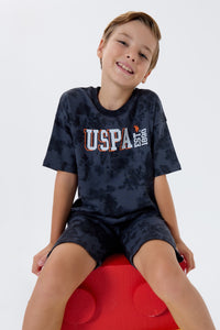 Set 2 Piese Băieți - Tricou Oversize Și Pantaloni Scurți Gri Antracit Cu Print Logo