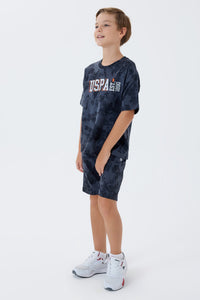 Set 2 Piese Băieți - Tricou Oversize Și Pantaloni Scurți Gri Antracit Cu Print Logo