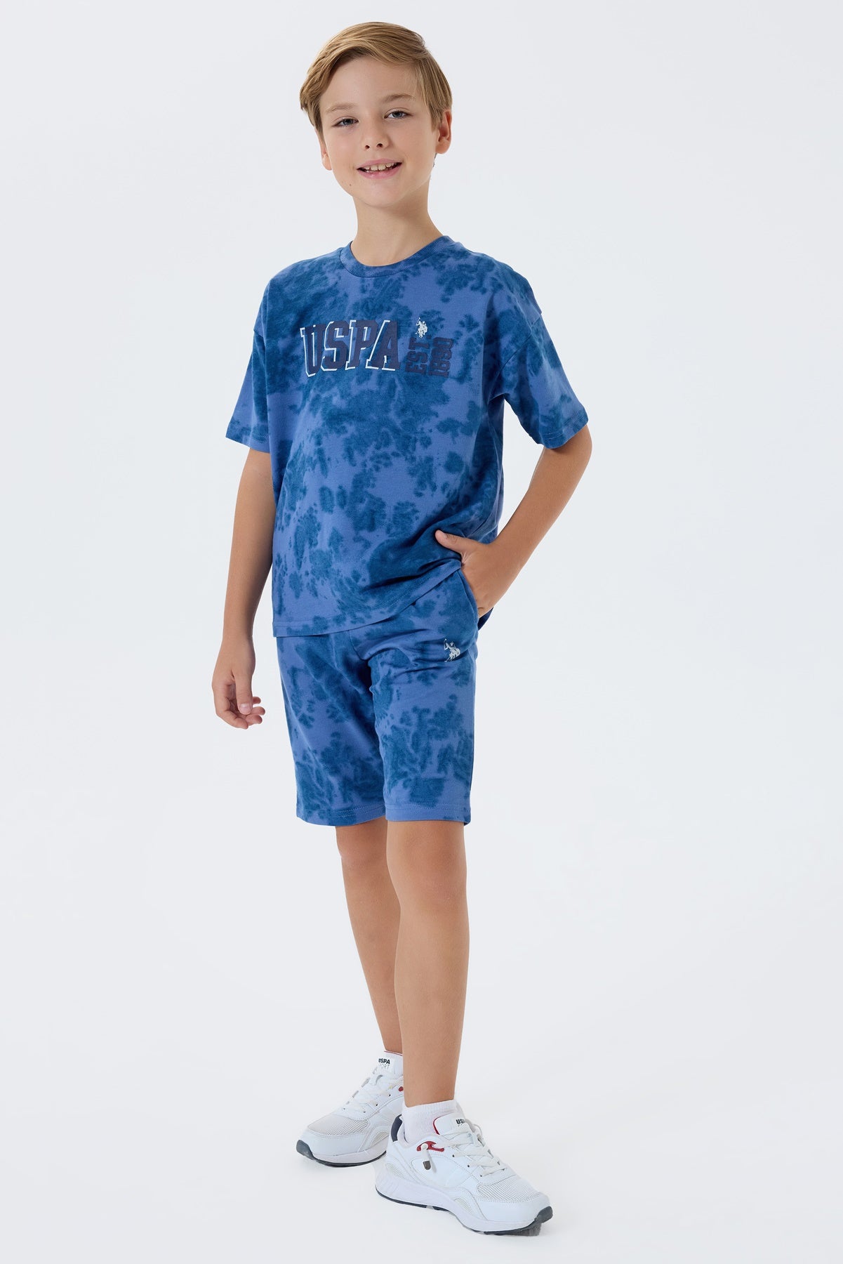 Set 2 Piese Băieți - Tricou Oversize Și Pantaloni Scurți Albastru Cu Print Logo