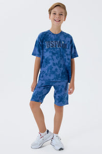 Set 2 Piese Băieți - Tricou Oversize Și Pantaloni Scurți Albastru Cu Print Logo