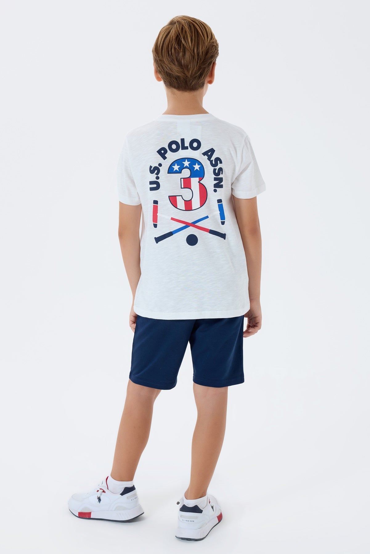 Set 2 Piese Băieți - Tricou Alb cu Print Logo Pe Spate Și Pantaloni Scurți  Bleumarin