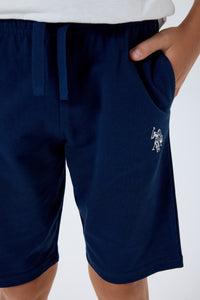 Set 2 Piese Băieți - Tricou Alb cu Print Logo Pe Spate Și Pantaloni Scurți  Bleumarin
