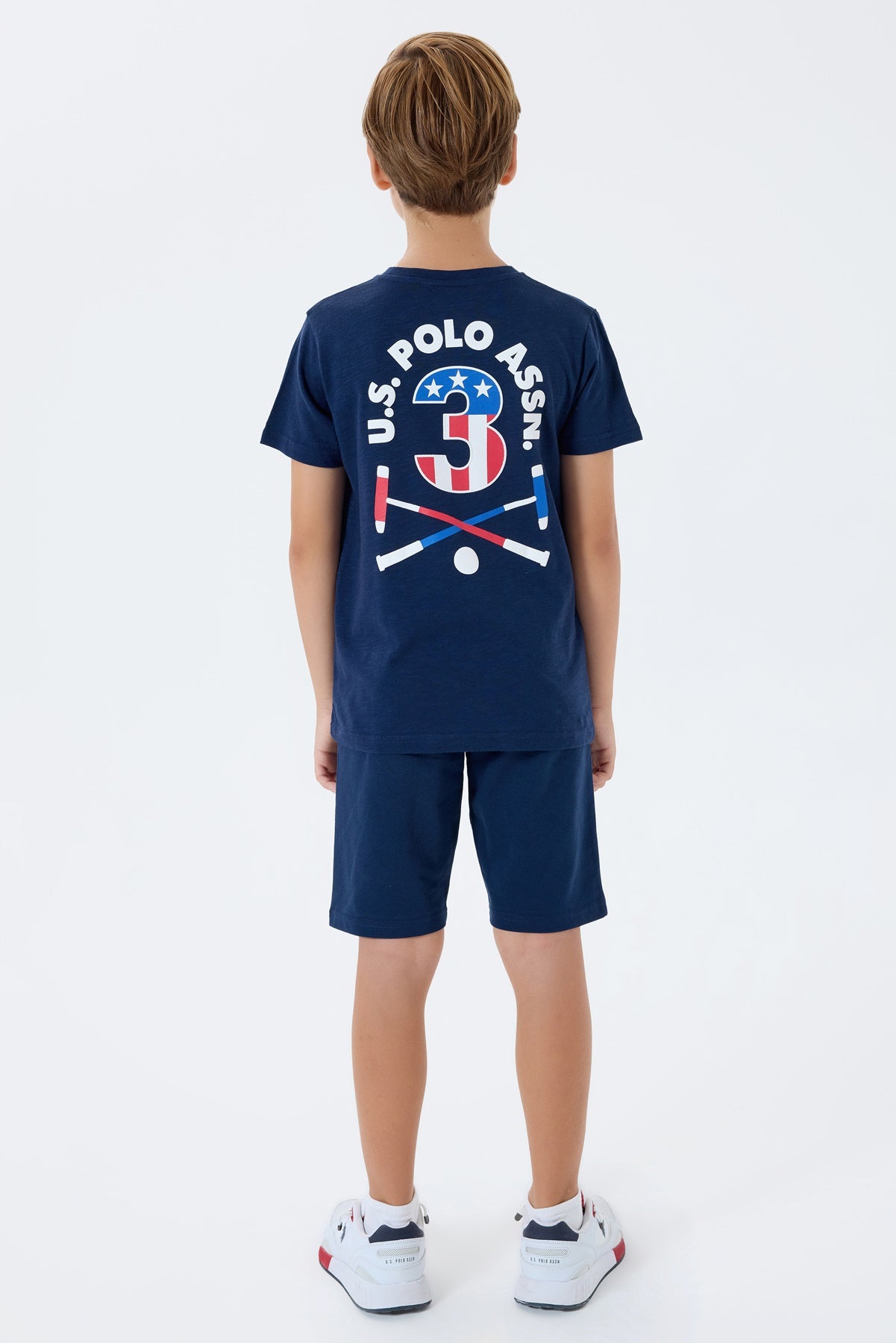 Set 2 Piese Băieți - Tricou Bleumarin cu Print Logo Pe Spate Și Pantaloni Scurți