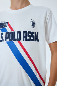 Set 2 Piese Băieți - Tricou Alb cu Print Logo Și Pantaloni Scurți  Bleumarin