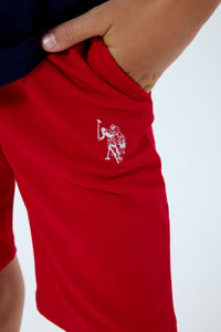 Set 2 Piese Băieți - Tricou Bleumarin cu Print Logo Și Pantaloni Scurți  Pe Roșu