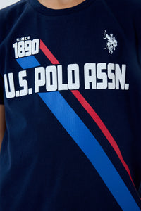 Set 2 Piese Băieți - Tricou Bleumarin cu Print Logo Și Pantaloni Scurți  Pe Roșu