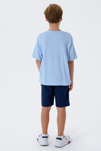 Set 2 Piese Băieți - Tricou Albastru Deschis cu Print Logo Și Pantaloni Scurți  Bleumarin