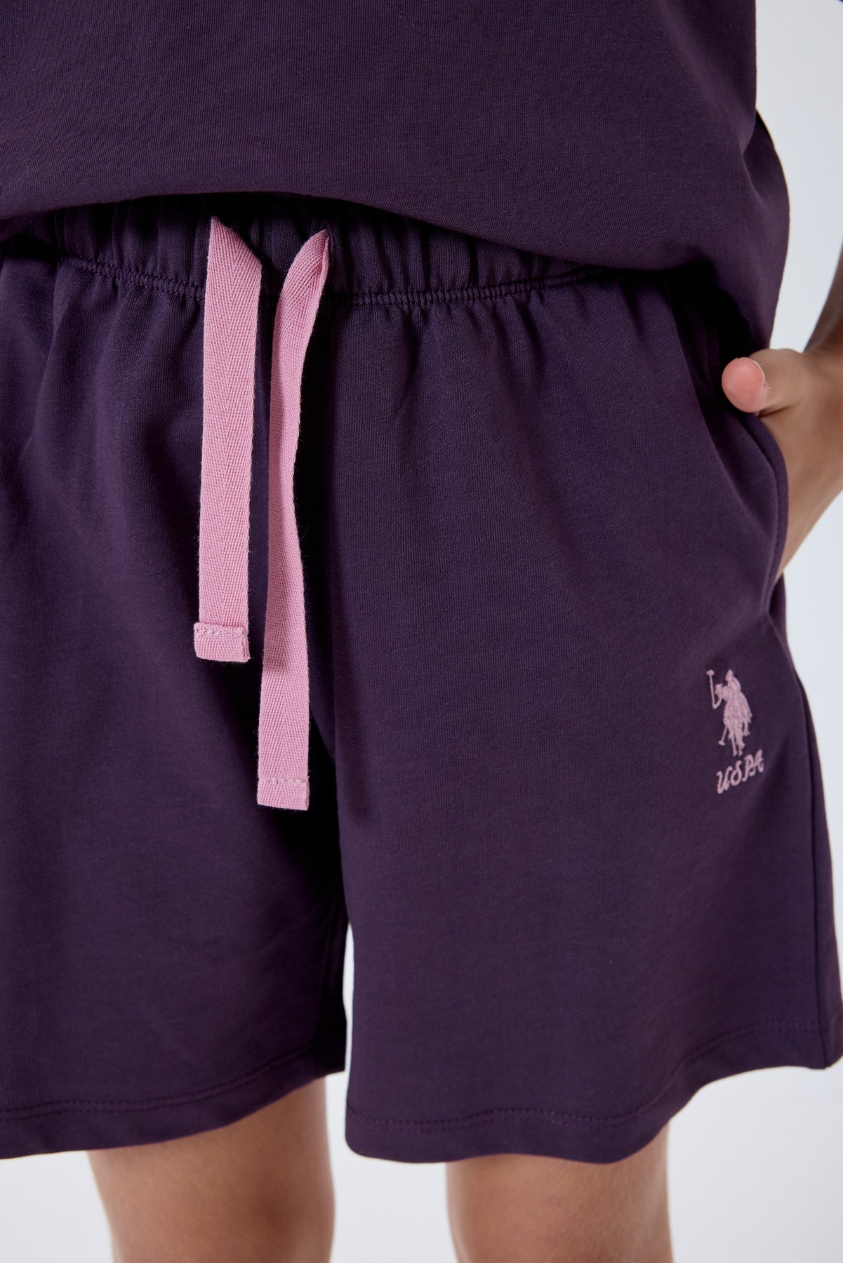 Set 2 Piese Fată - Tricou Cu Imprimeu Logo Și Pantaloni Scurți Mov Închis