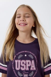 Set 2 Piese Fată - Tricou Cu Imprimeu Logo Și Pantaloni Scurți Mov Închis